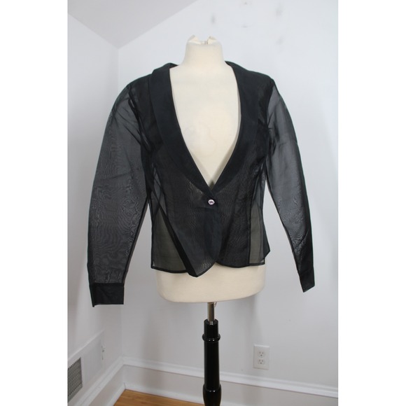 Vtg Ann Taylor 10 Sheer Black Blazer Jewel Button Evening Jacket Party Career - Picture 1 of 11